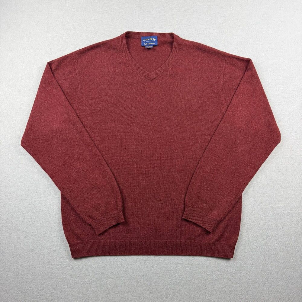 Burgundy 100% Cashmere V Neck Sweater Red Classic Mens M Club Room Vintage